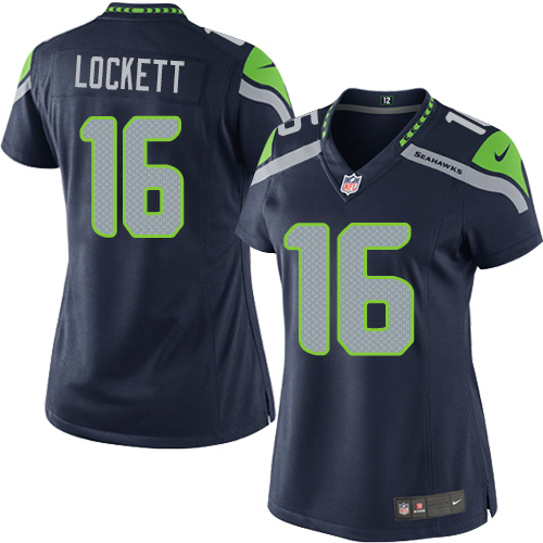 Women's Elite Tyler Lockett Nike Jersey Navy Blue Home - #16 NFL Seattle Seahawks